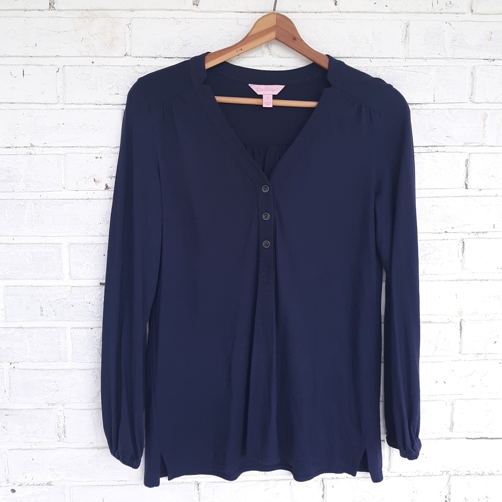 Lilly Pulitzer Navy Pullover Button Front Top - image 2